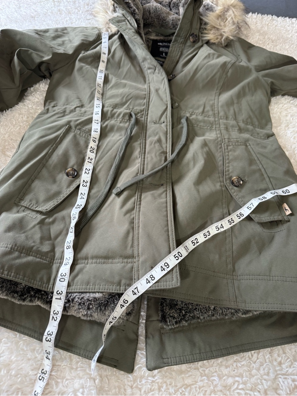 Hollister olive green sherpa-lined faux-fur trimmed hooded parka Size large - Picture 6 of 13